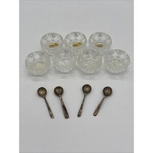 Vintage Bohemia Glass 7 Salt Cellars with 4 Spoons Czechoslovakia